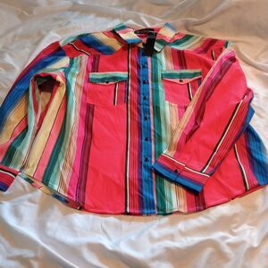Lucky & Blessed 3XL L/S Snap Up Shirt Colorful Strip Color Way NWT Western